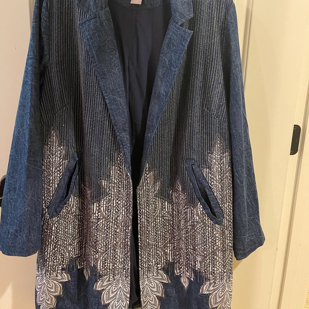 Chico’s Blue Duster Chico’s Size 3 or XL. NWOT